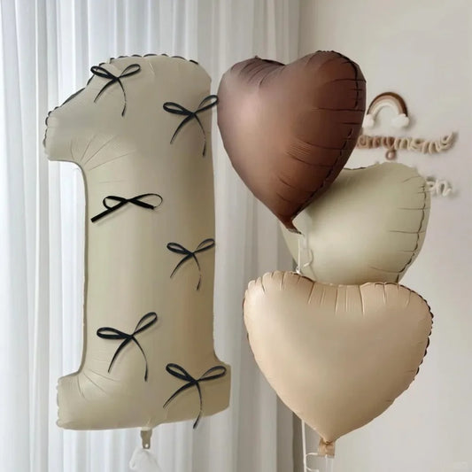 0-9 Years Old Balloons Wedding Decorations Matte Globos Birthday Party 32inch Aluminum Foil Bow Vintage Milky Number Balloons