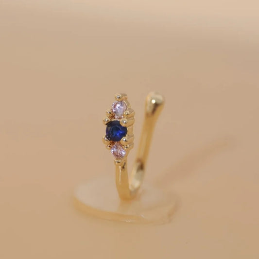 1-piece set of blue zircon nose clip made of brass material, women's bohemian retro style non perforated nose ring