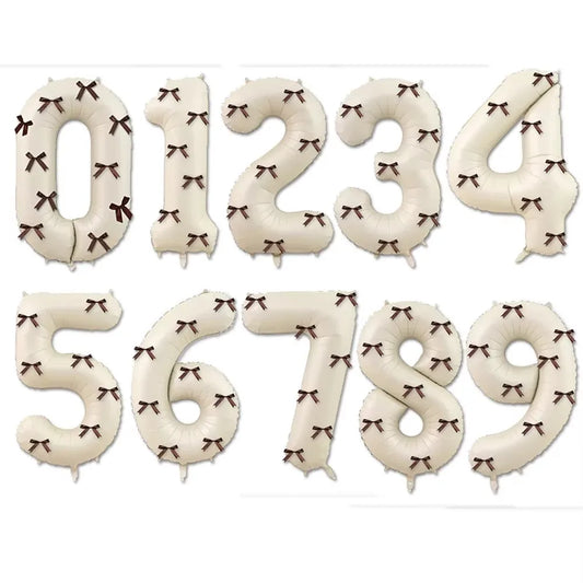 0-9 Years Old Balloons Wedding Decorations Matte Globos Birthday Party 32inch Aluminum Foil Bow Vintage Milky Number Balloons